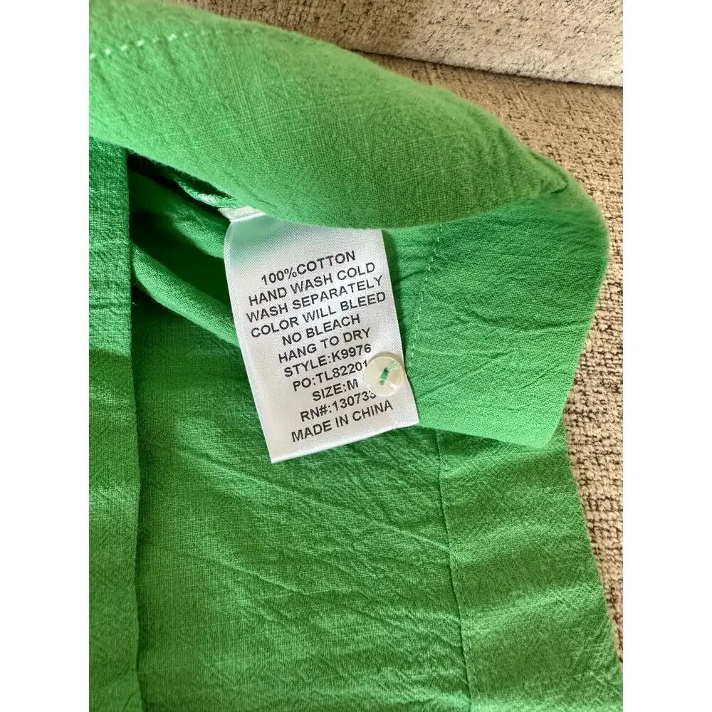 Umgee NWT Green Scalloped Sleeve Blouse Puff Sleeve Babydoll Boutique Sz M - Picture 6 of 6